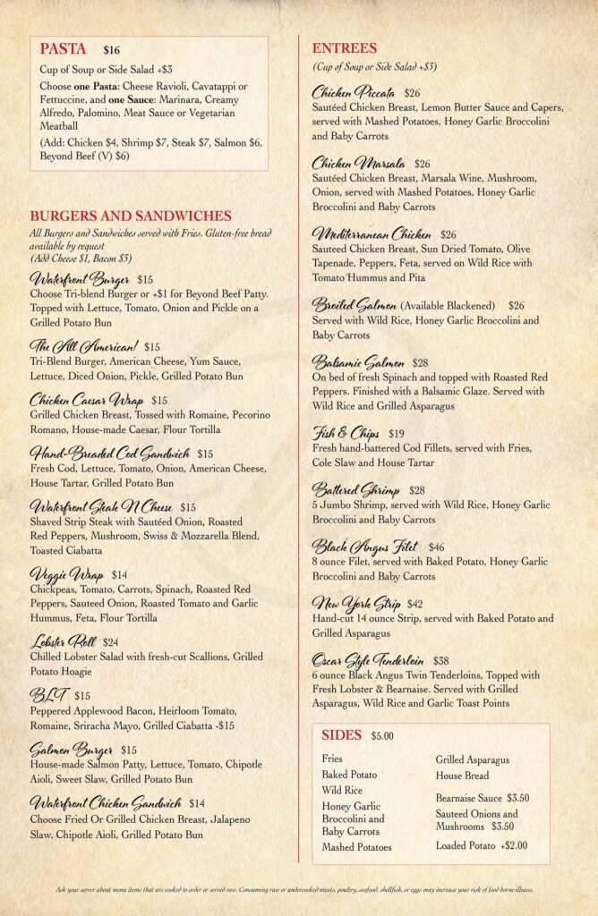 Menu - The Waterfront Restaurant & Lounge