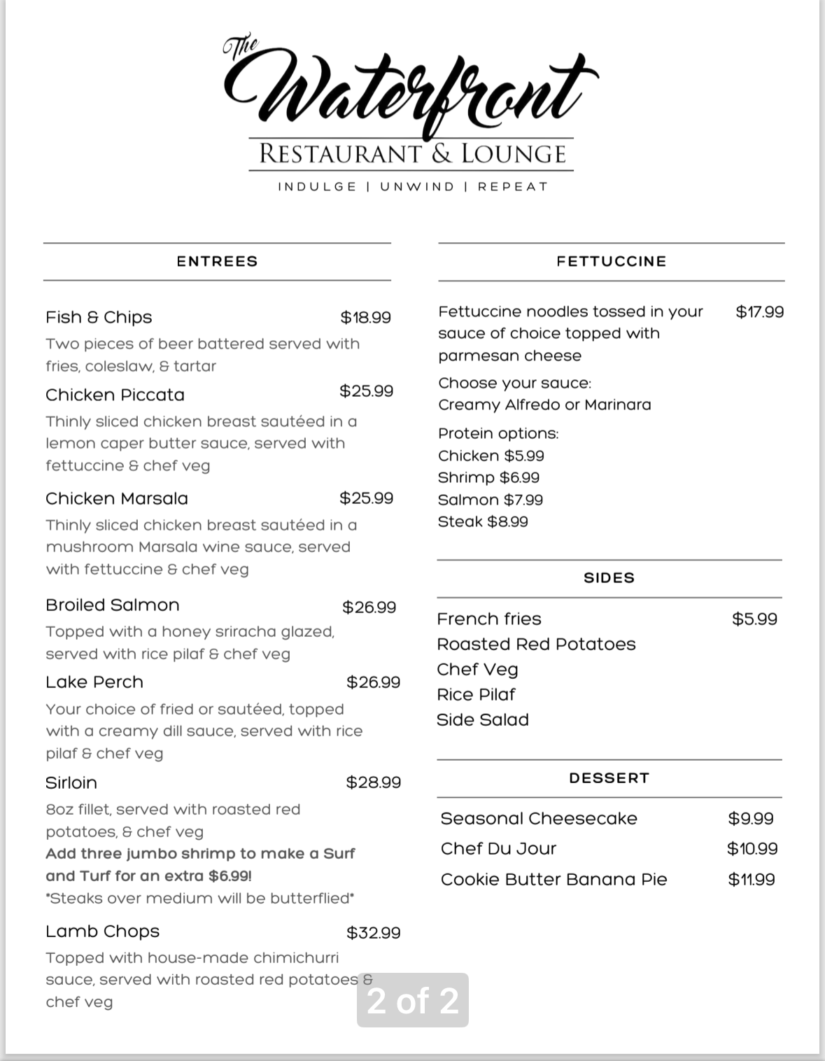 The Waterfront Wyandotte's Menu P2